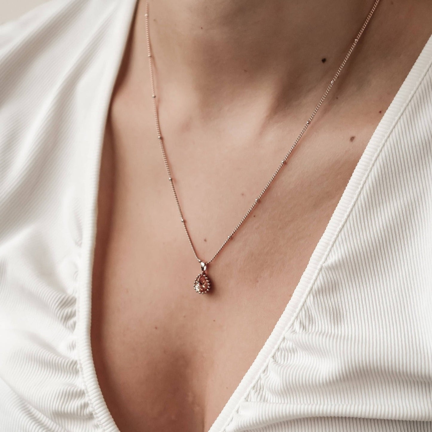 January Garnet Birthstone Necklace Sterling Silver