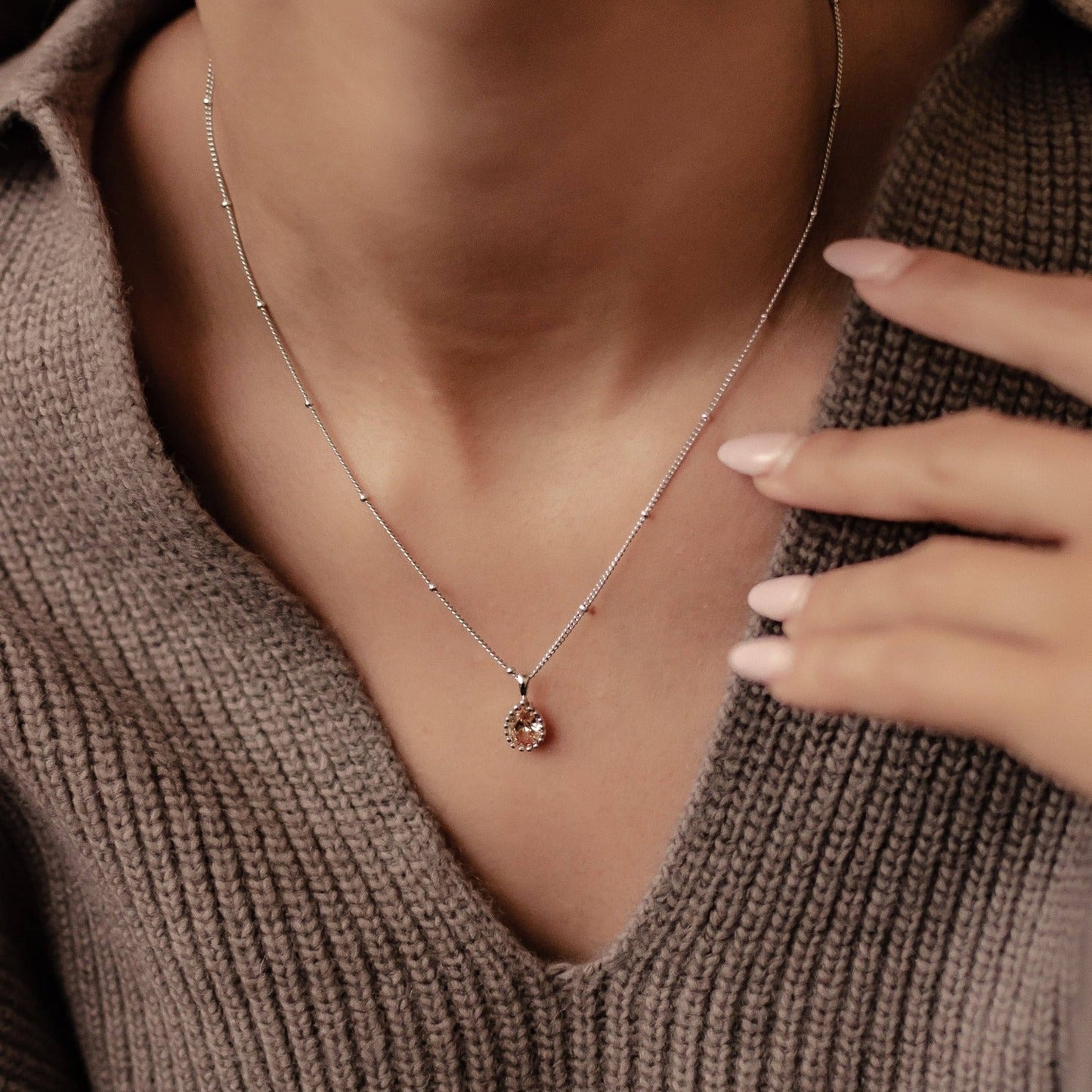 January Garnet Birthstone Necklace Sterling Silver