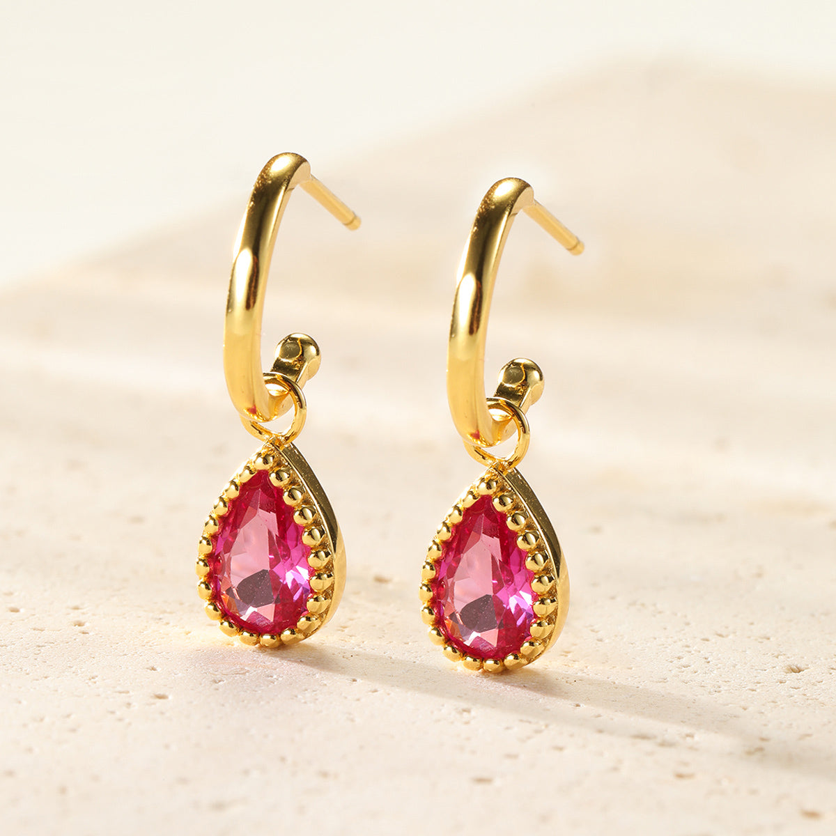 July Ruby Birthstone Hoop Earrings Sterling Silver