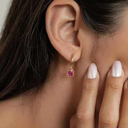 July Ruby Birthstone Hoop Earrings Sterling Silver