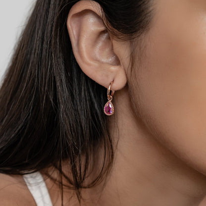 July Ruby Birthstone Hoop Earrings Sterling Silver