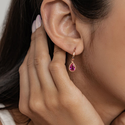 July Ruby Birthstone Hoop Earrings Sterling Silver