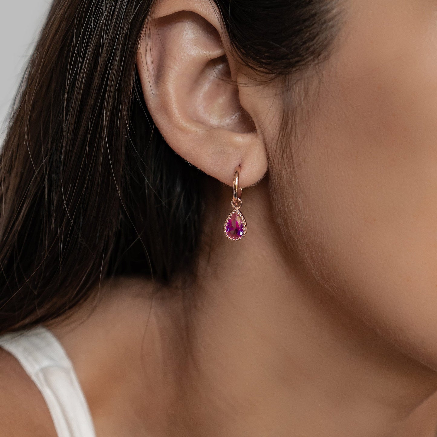 July Ruby Birthstone Hoop Earrings Sterling Silver