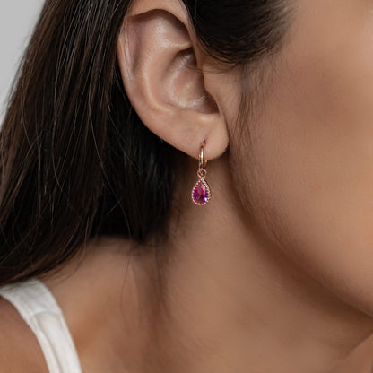 July Ruby Birthstone Hoop Earrings Sterling Silver