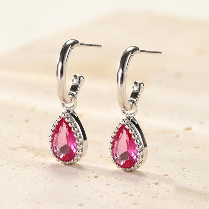 July Ruby Birthstone Hoop Earrings Sterling Silver