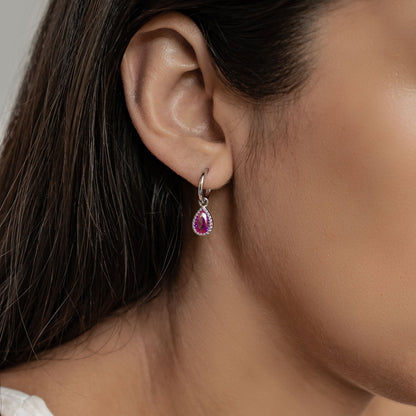 July Ruby Birthstone Hoop Earrings Sterling Silver