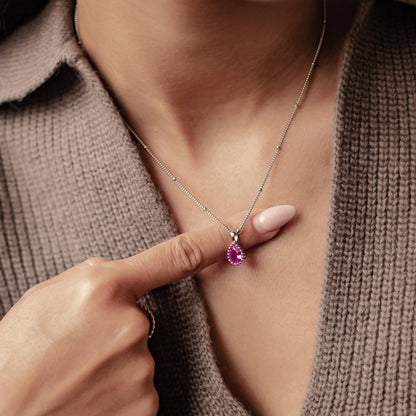 July Ruby Birthstone Necklace Sterling Silver