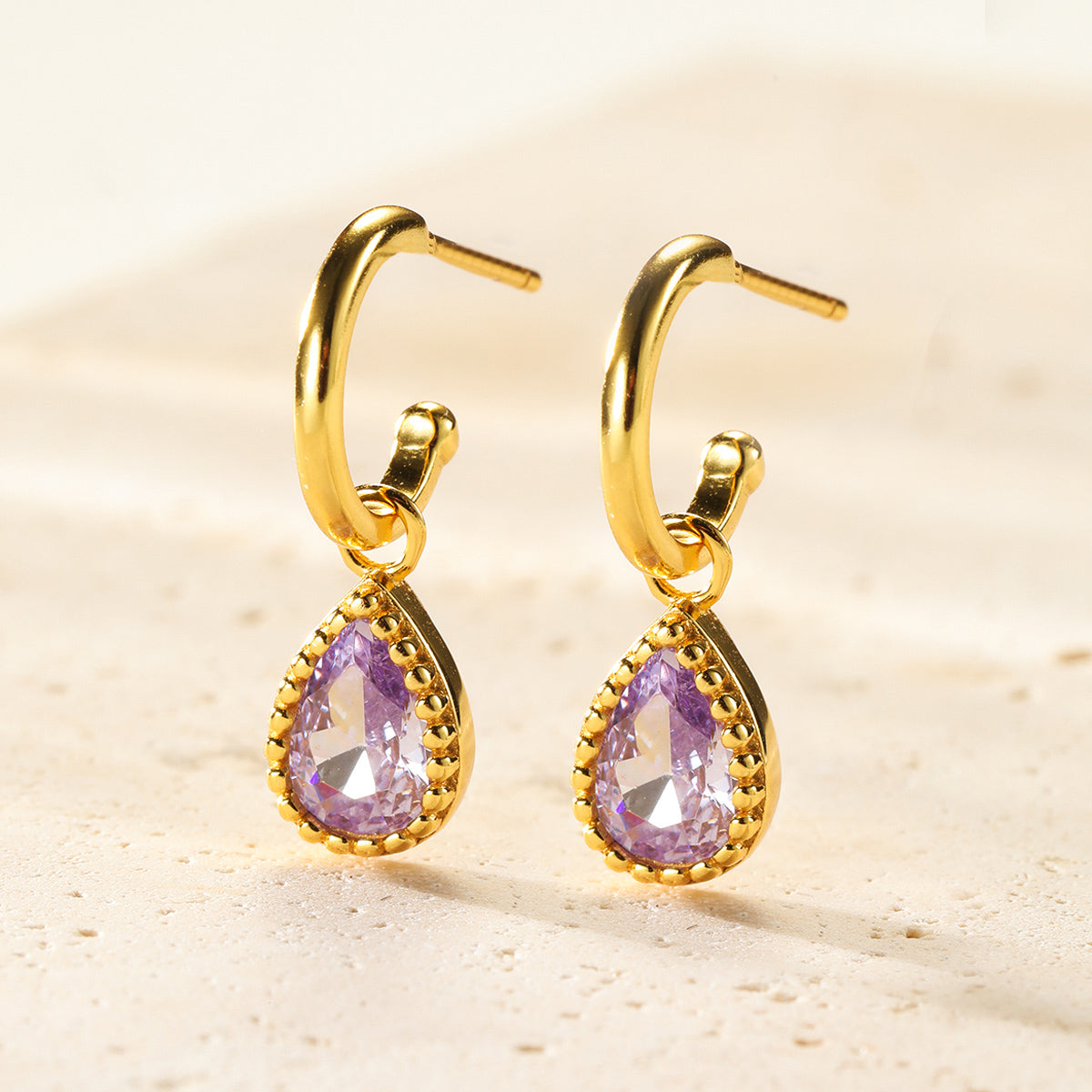 June Alexandrite Birthstone Hoop Earrings Sterling Silver