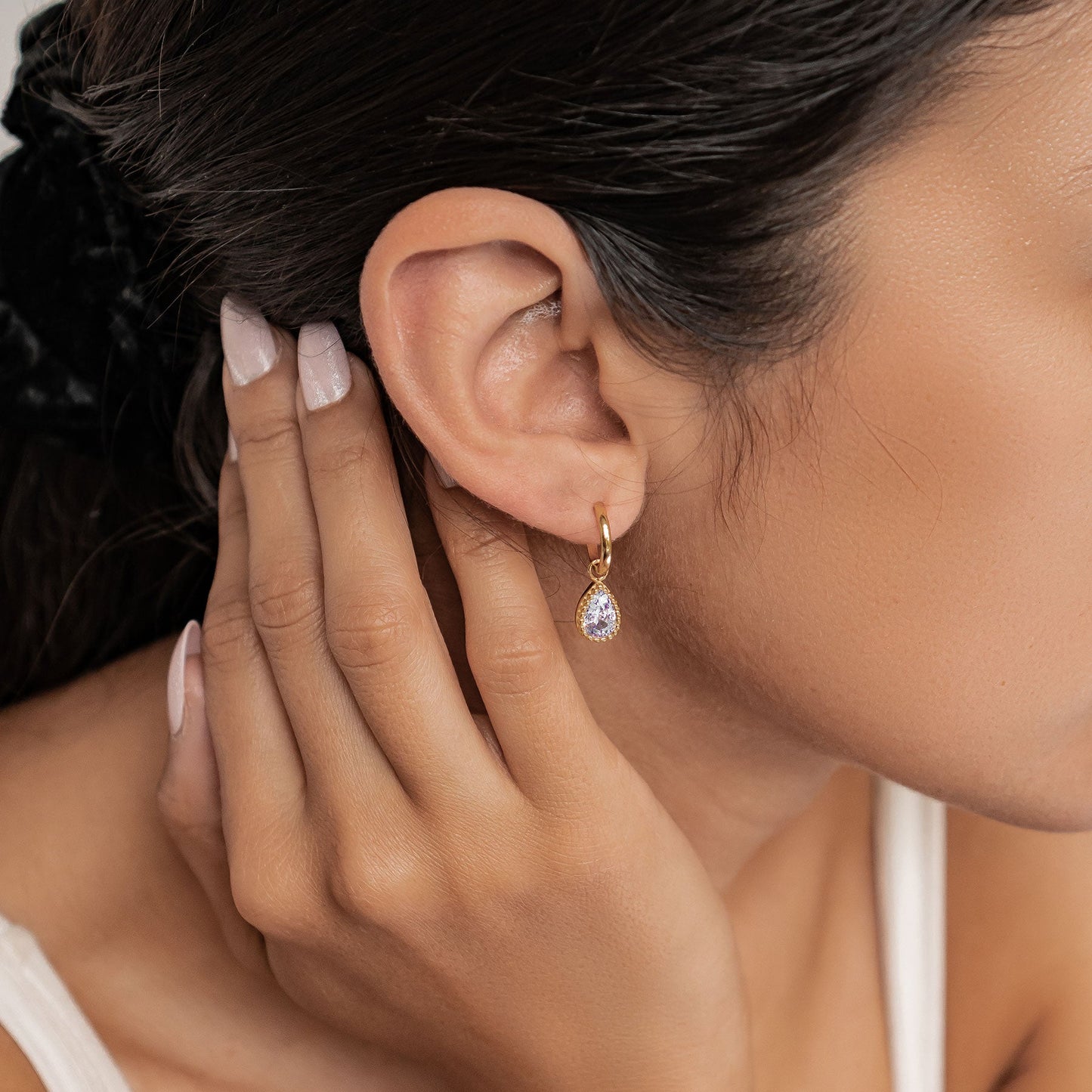 June Alexandrite Birthstone Hoop Earrings Sterling Silver