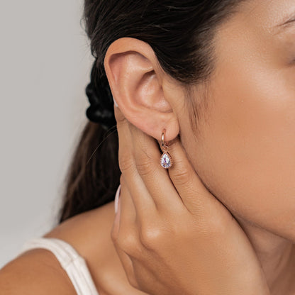 June Alexandrite Birthstone Hoop Earrings Sterling Silver