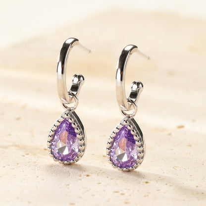 June Alexandrite Birthstone Hoop Earrings Sterling Silver