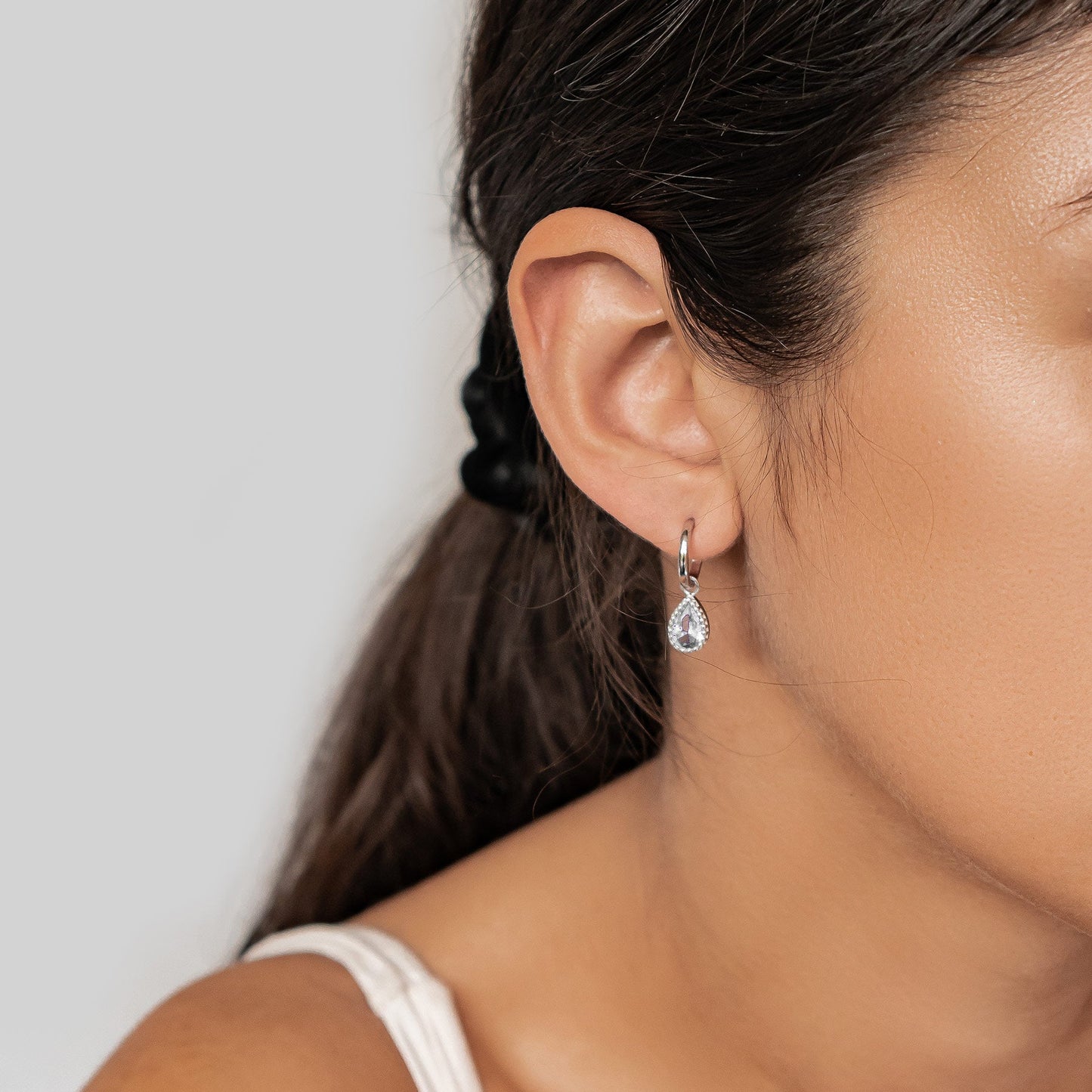 June Alexandrite Birthstone Hoop Earrings Sterling Silver