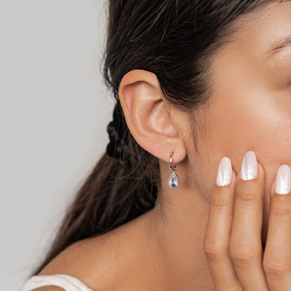 June Alexandrite Birthstone Hoop Earrings Sterling Silver