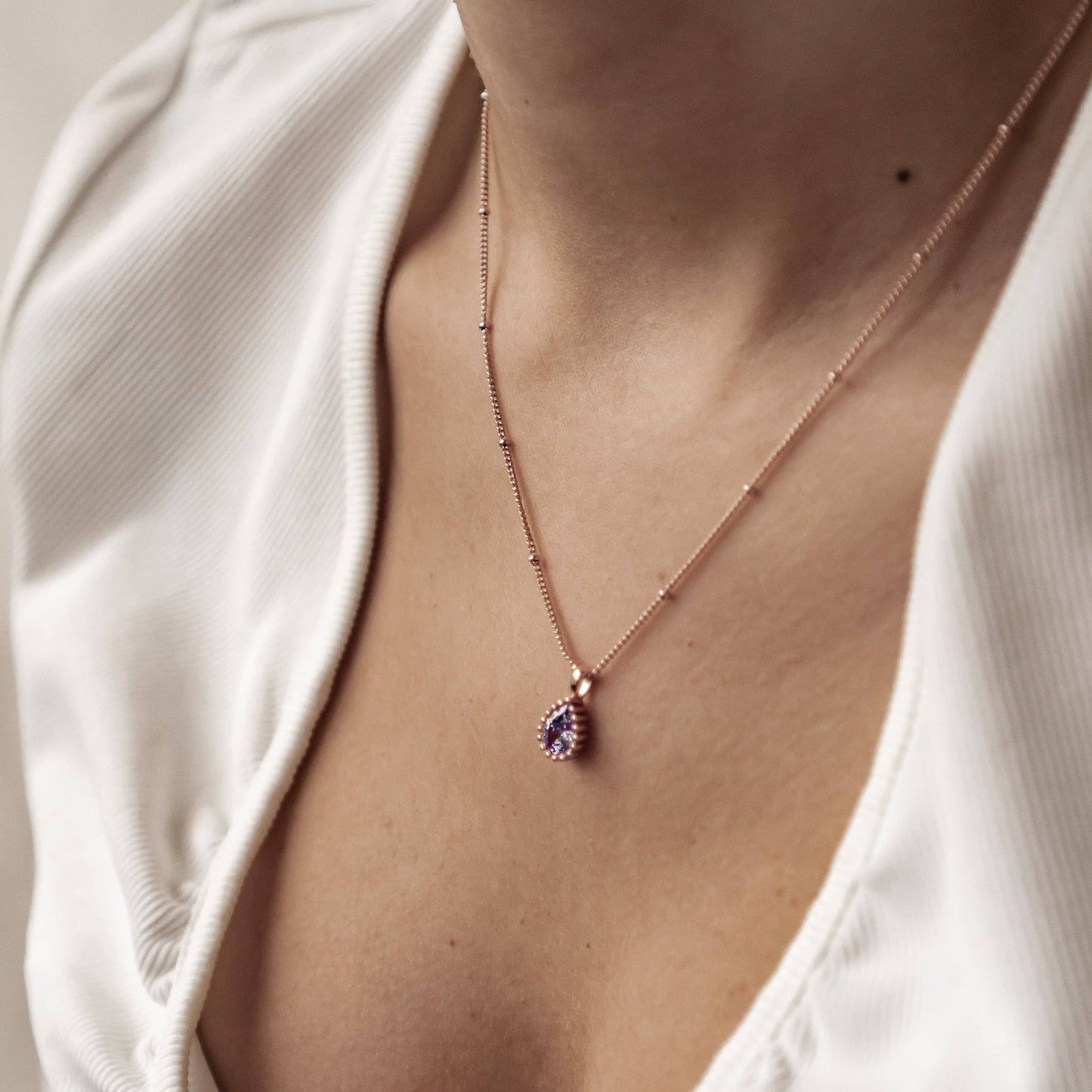 June Alexandrite Birthstone Necklace Sterling Silver