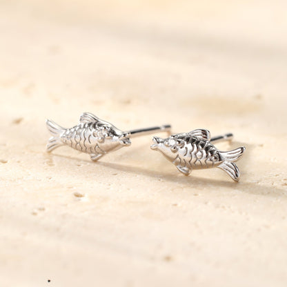 Kissing Fish Stud Earrings Sterling Silver