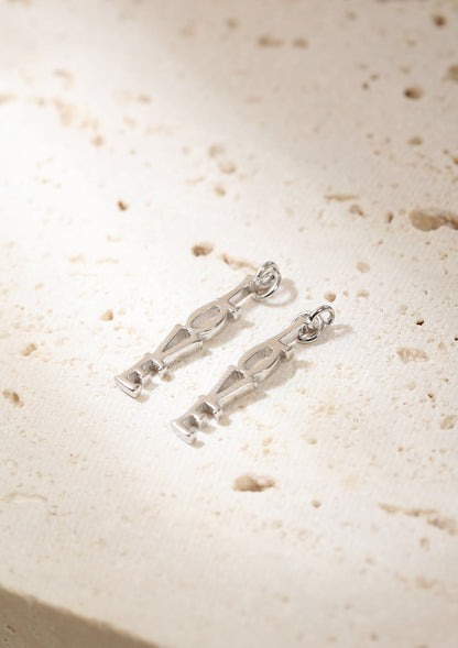 LOVE Charm Hoop Earrings Sterling Silver