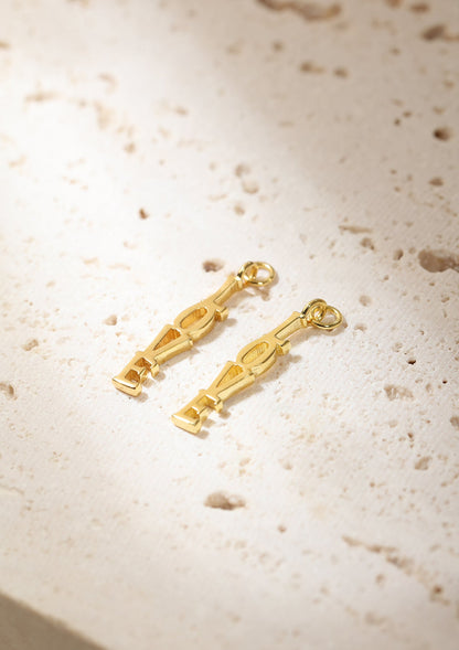 LOVE Charm Hoop Earrings Sterling Silver Gold