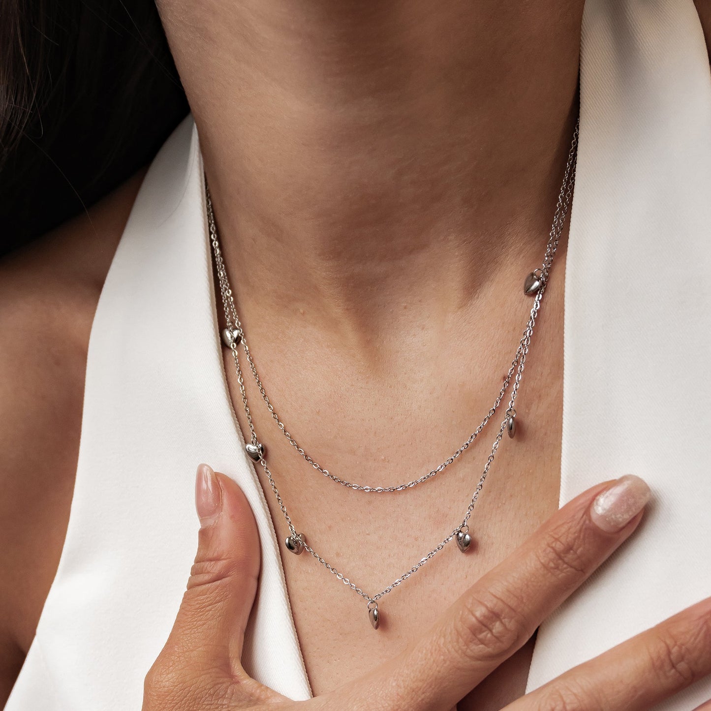 Layered Chunky Heart Necklace Waterproof