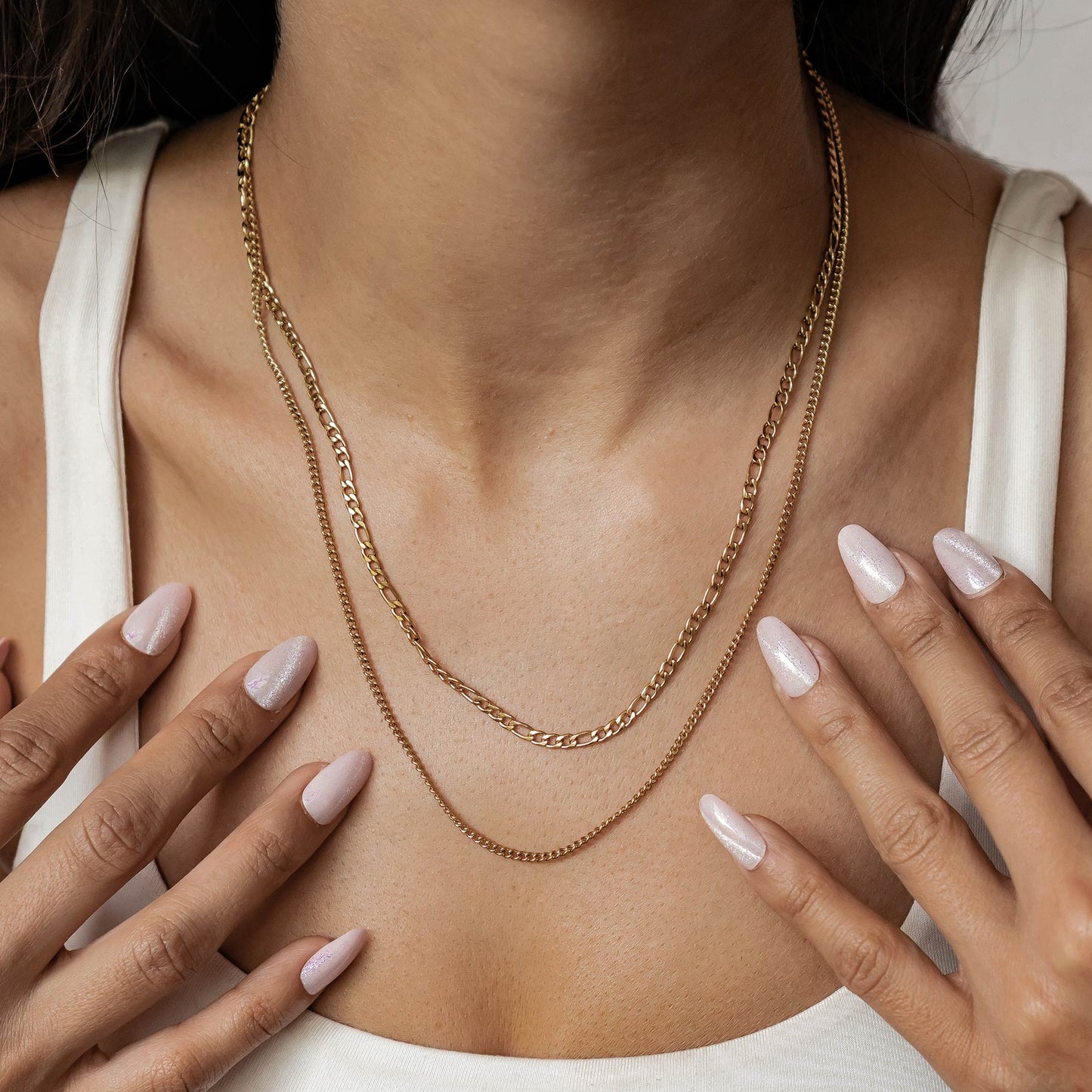 Layered Curb & Paperclip Chain Necklace Waterproof