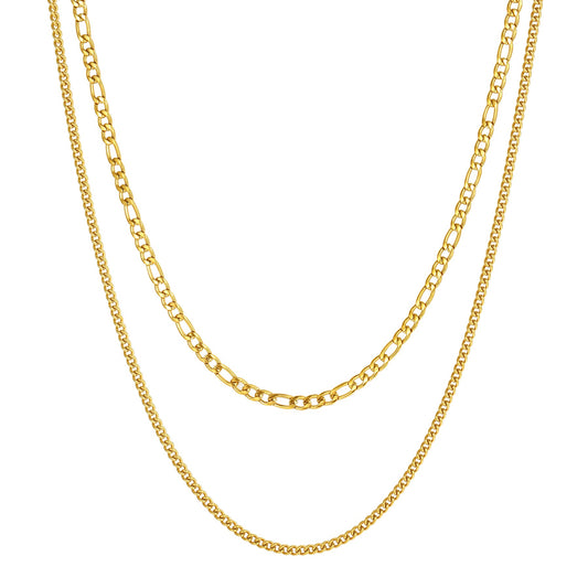 Layered Curb & Paperclip Chain Necklace Waterproof