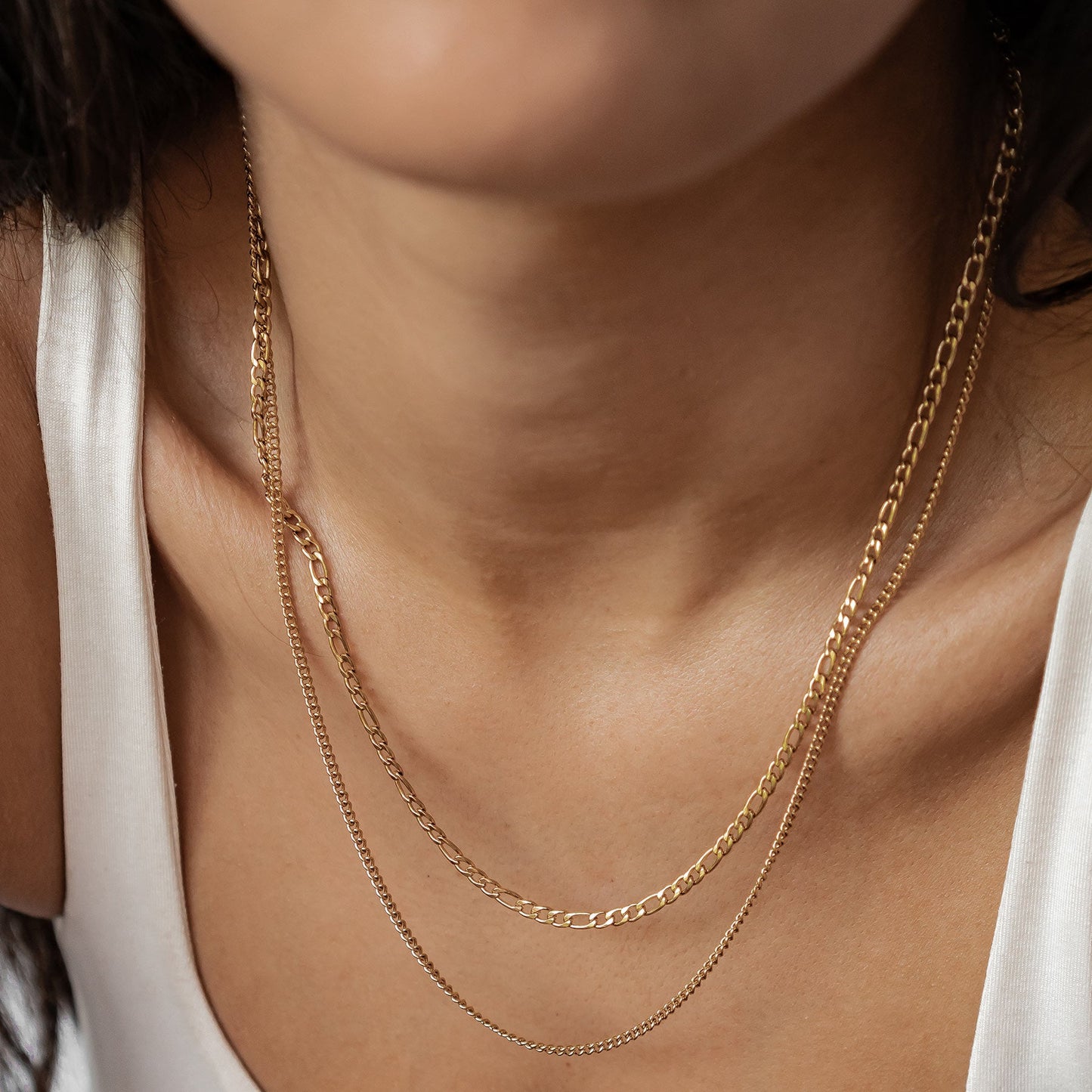 Layered Curb & Paperclip Chain Necklace Waterproof
