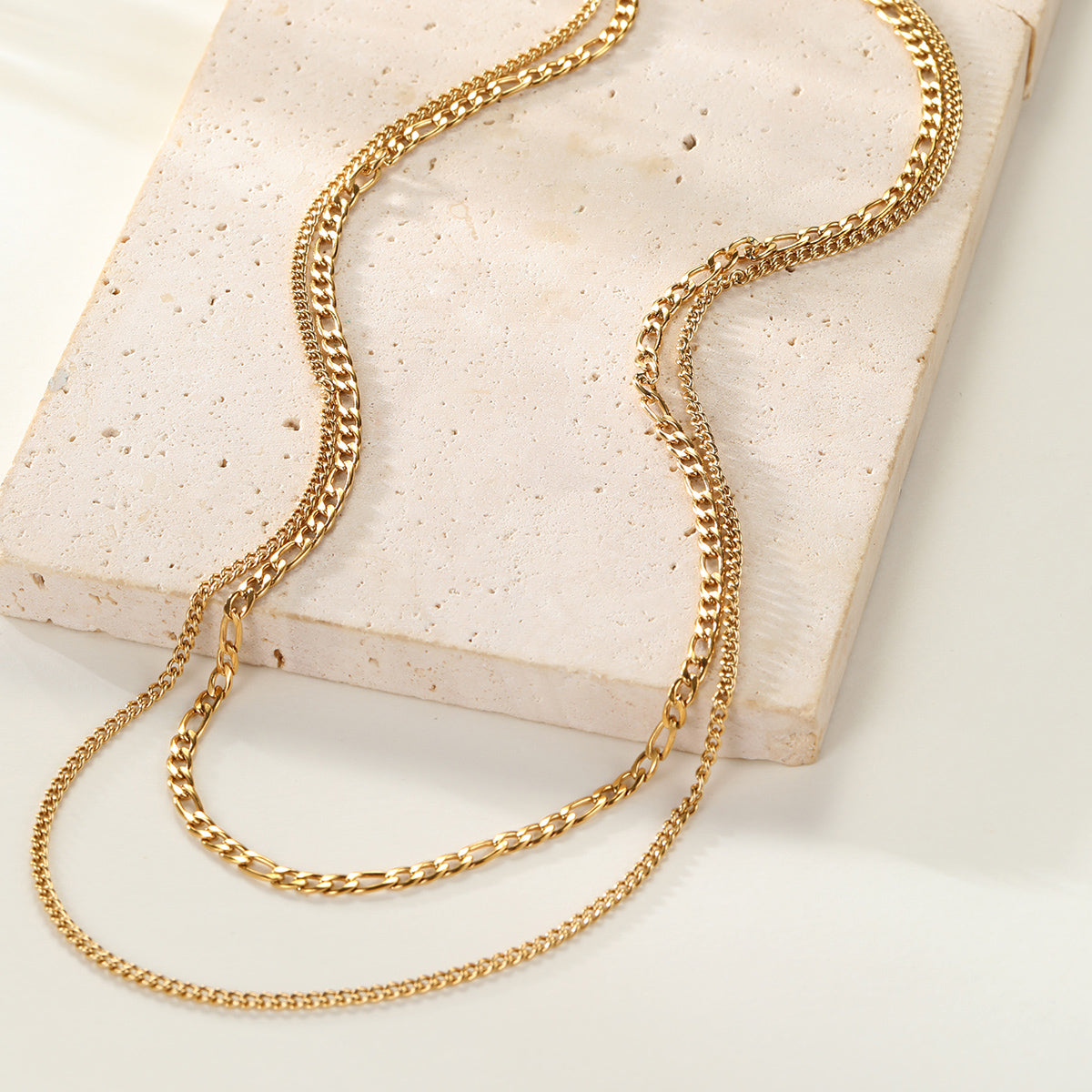 Layered Curb & Paperclip Chain Necklace Waterproof