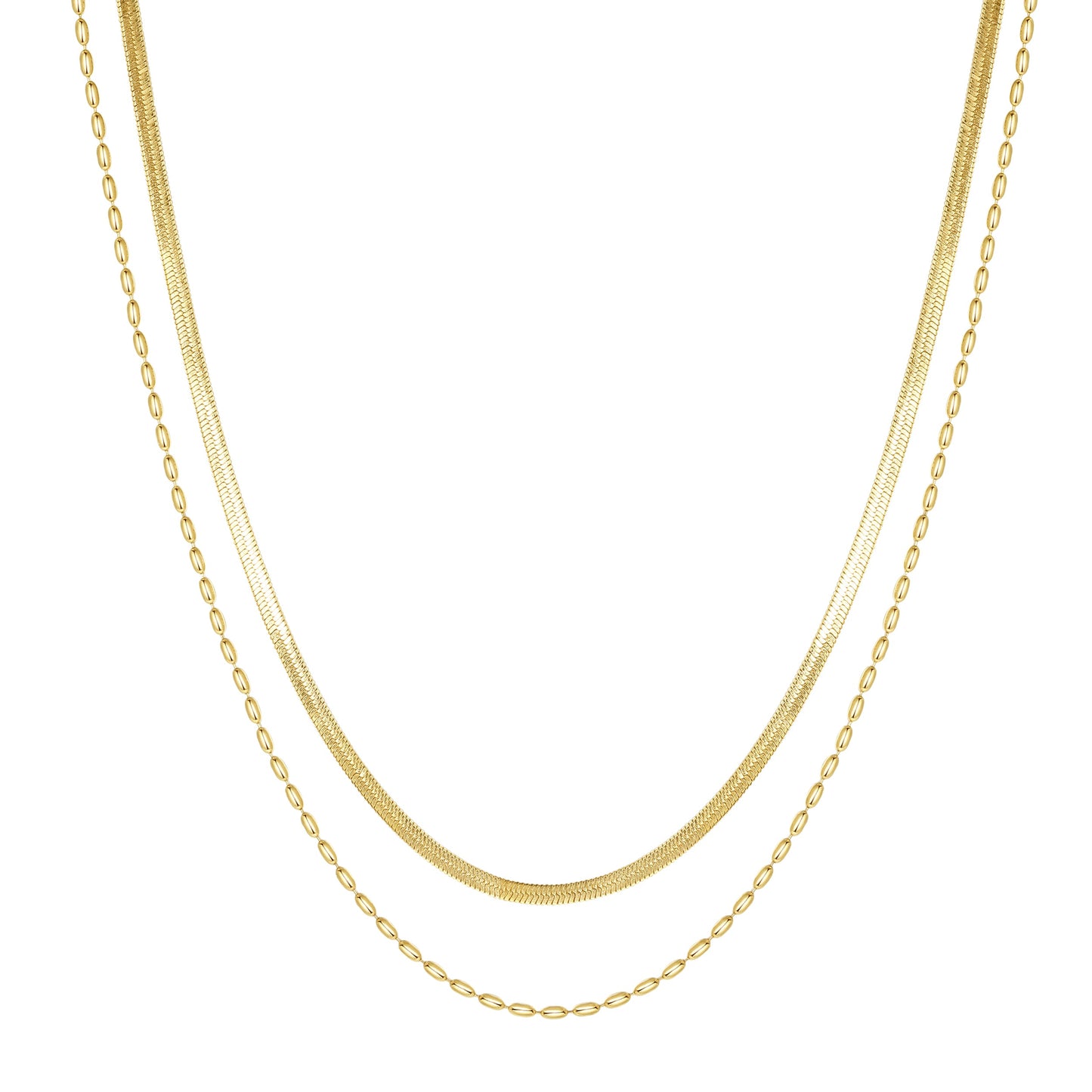 Layered Oval & Snake Chain Necklace Waterproof