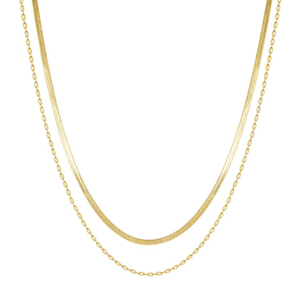 Layered Oval & Snake Chain Necklace Waterproof