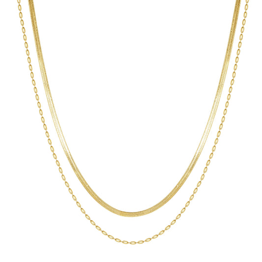 Layered Oval & Snake Chain Necklace Waterproof