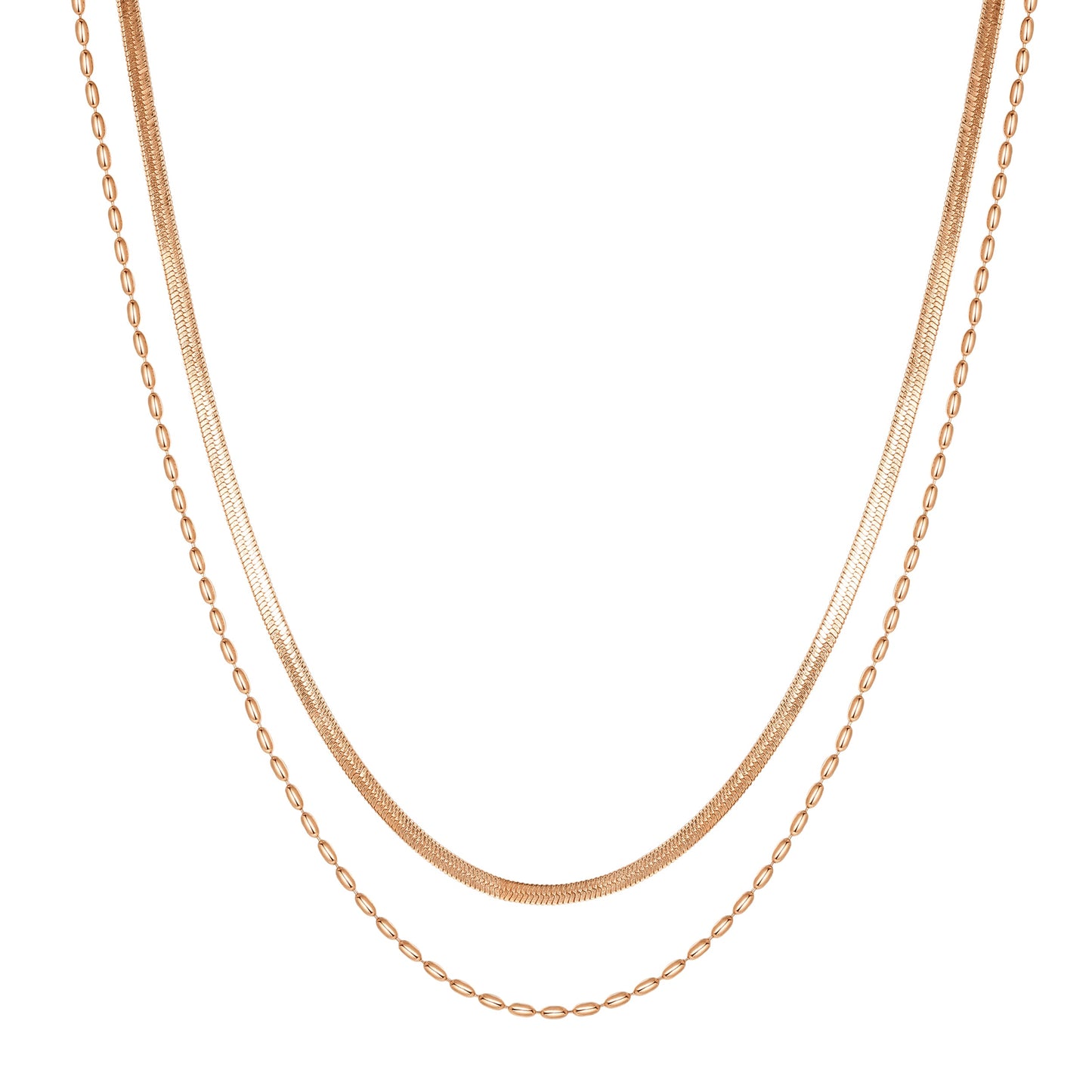 Layered Oval & Snake Chain Necklace Waterproof