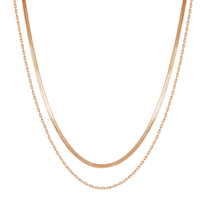Layered Oval & Snake Chain Necklace Waterproof