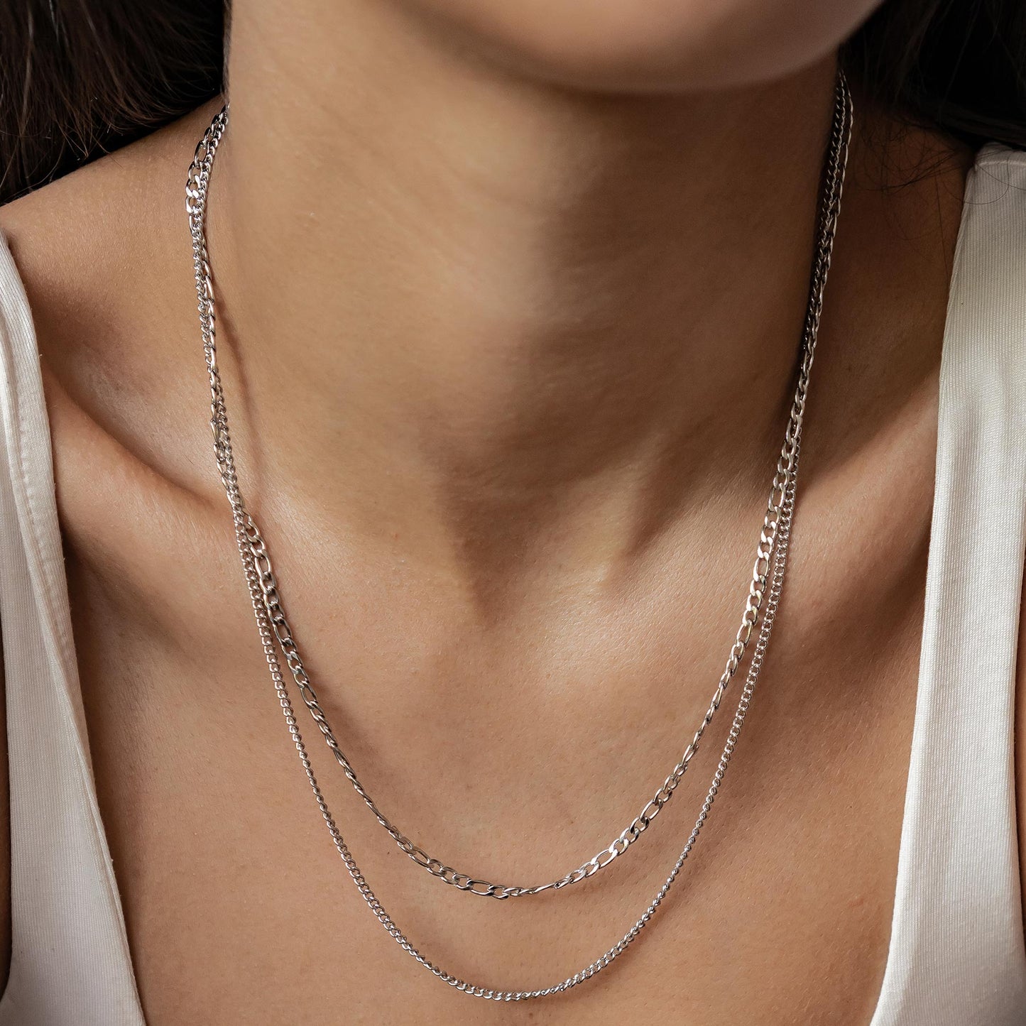 Layered Curb & Paperclip Chain Necklace Waterproof