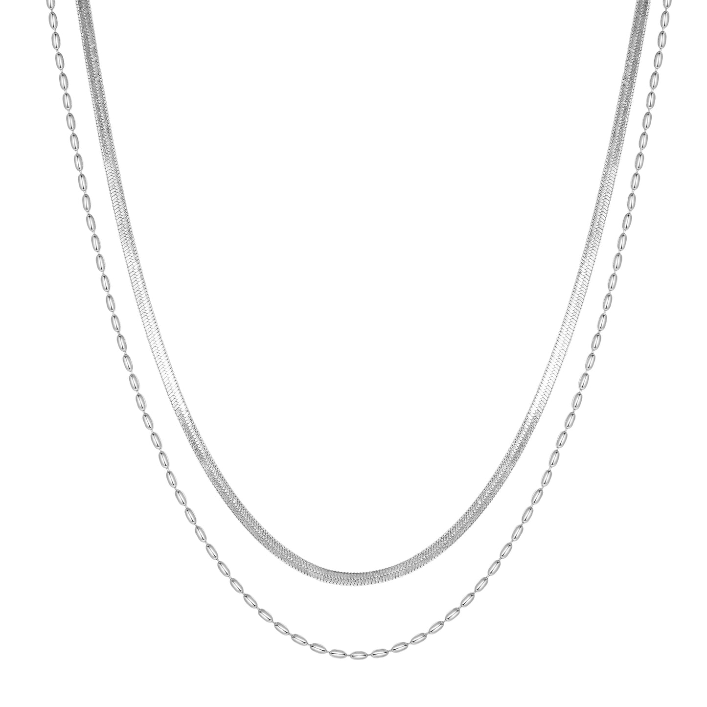 Layered Oval & Snake Chain Necklace Waterproof