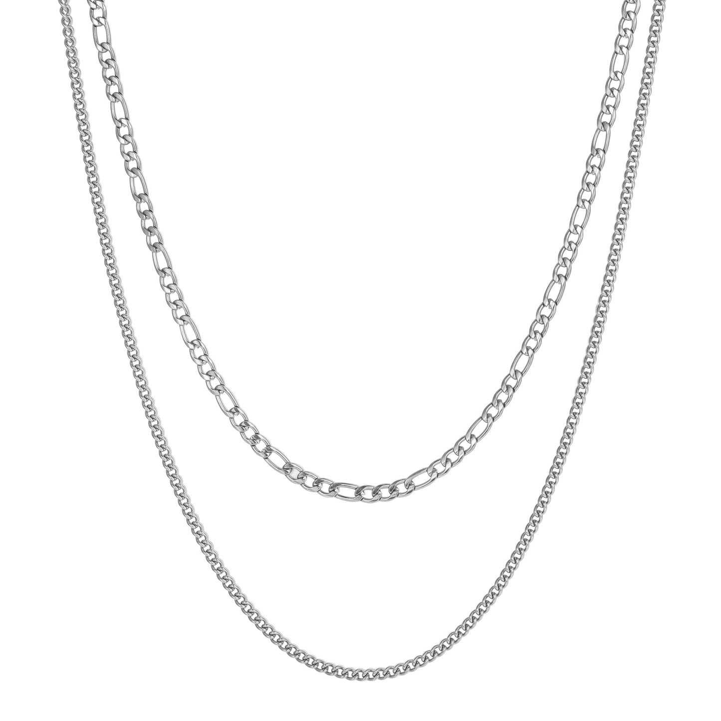 Layered Curb & Paperclip Chain Necklace Waterproof