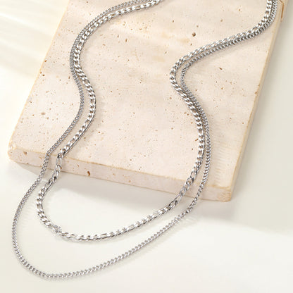 Layered Curb & Paperclip Chain Necklace Waterproof