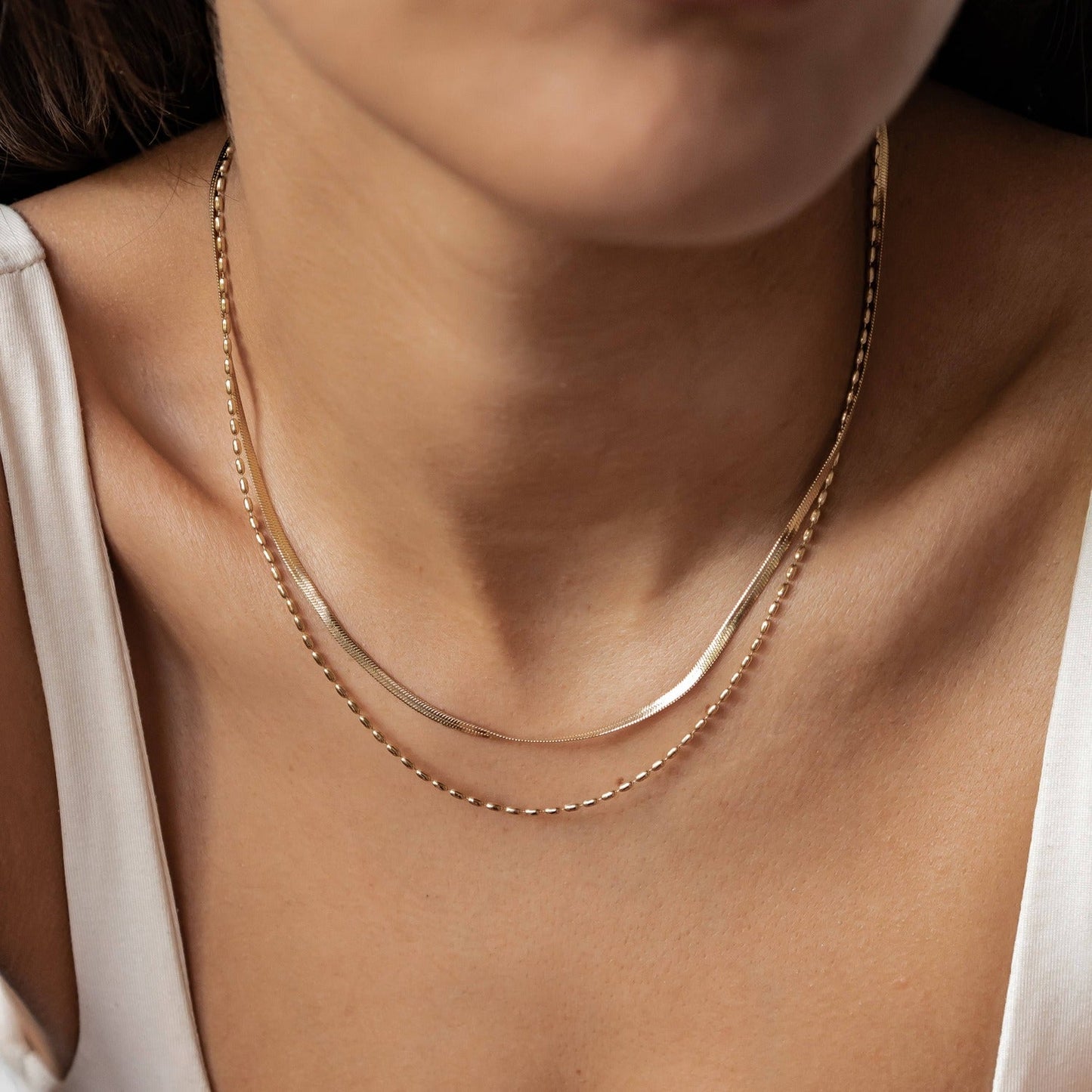 Layered Oval & Snake Chain Necklace Waterproof
