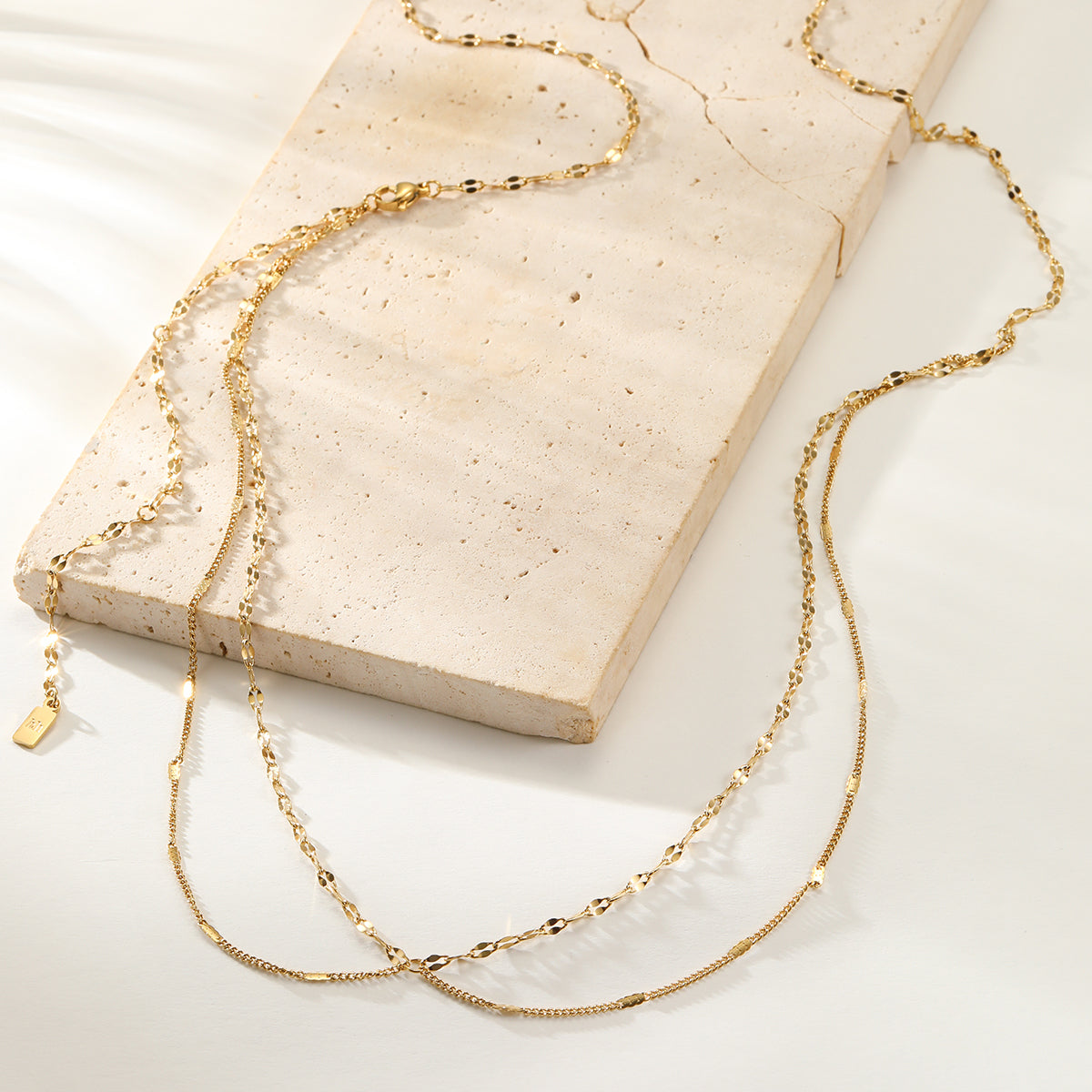 Layered Rolo and Starburst Belly Chain Waterproof