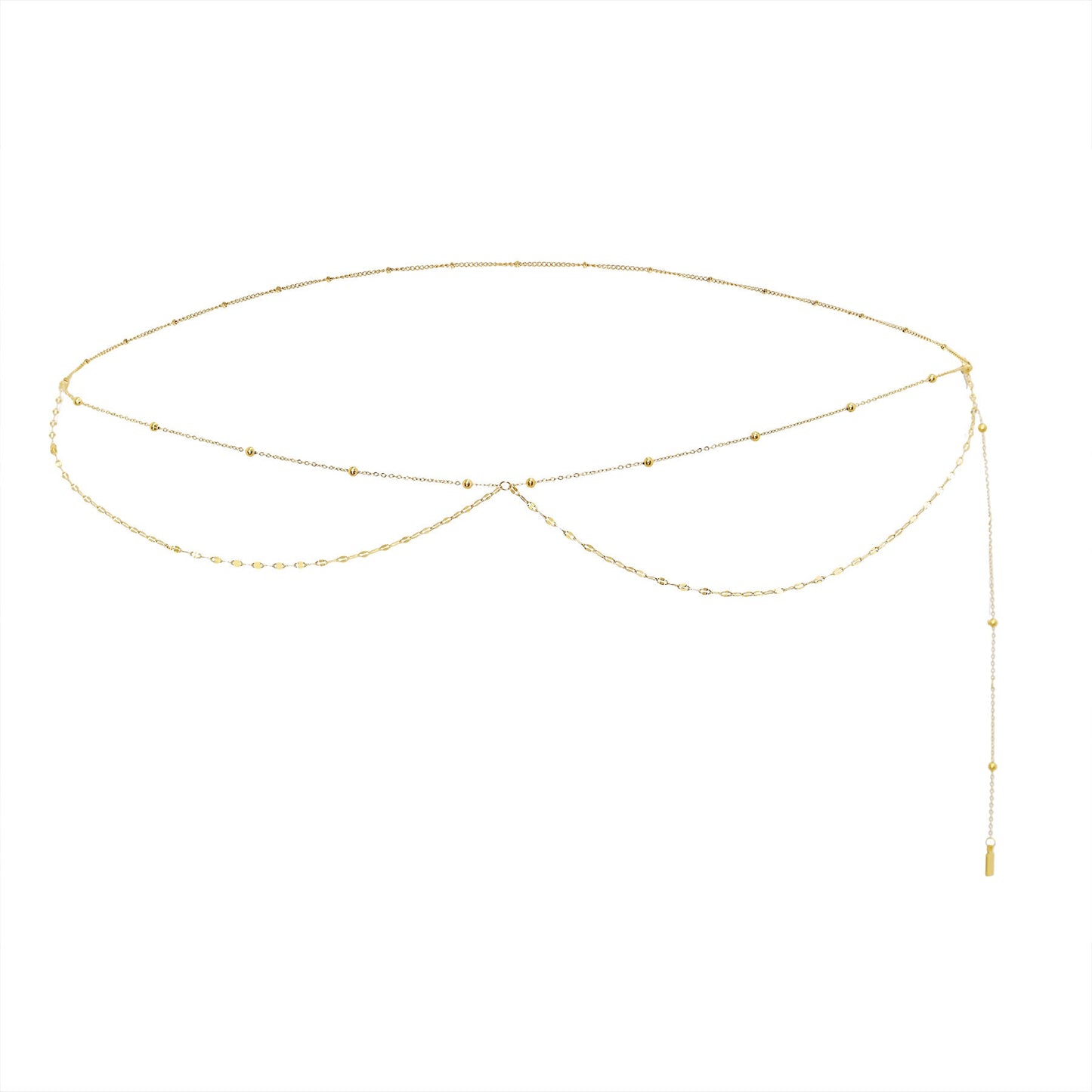 Layered Satellite and Rolo Belly Chain Waterproof