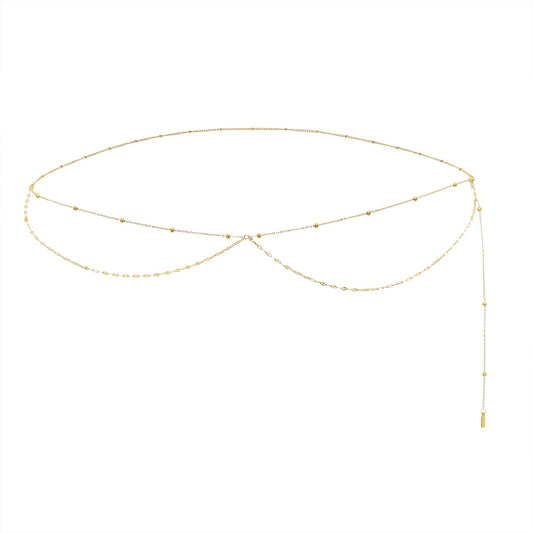 Layered Satellite and Rolo Belly Chain Waterproof