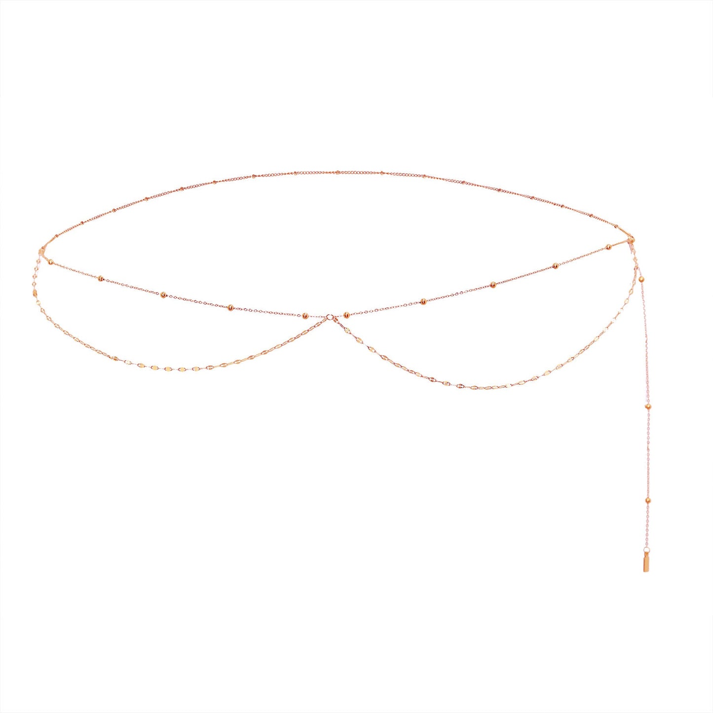 Layered Satellite and Rolo Belly Chain Waterproof