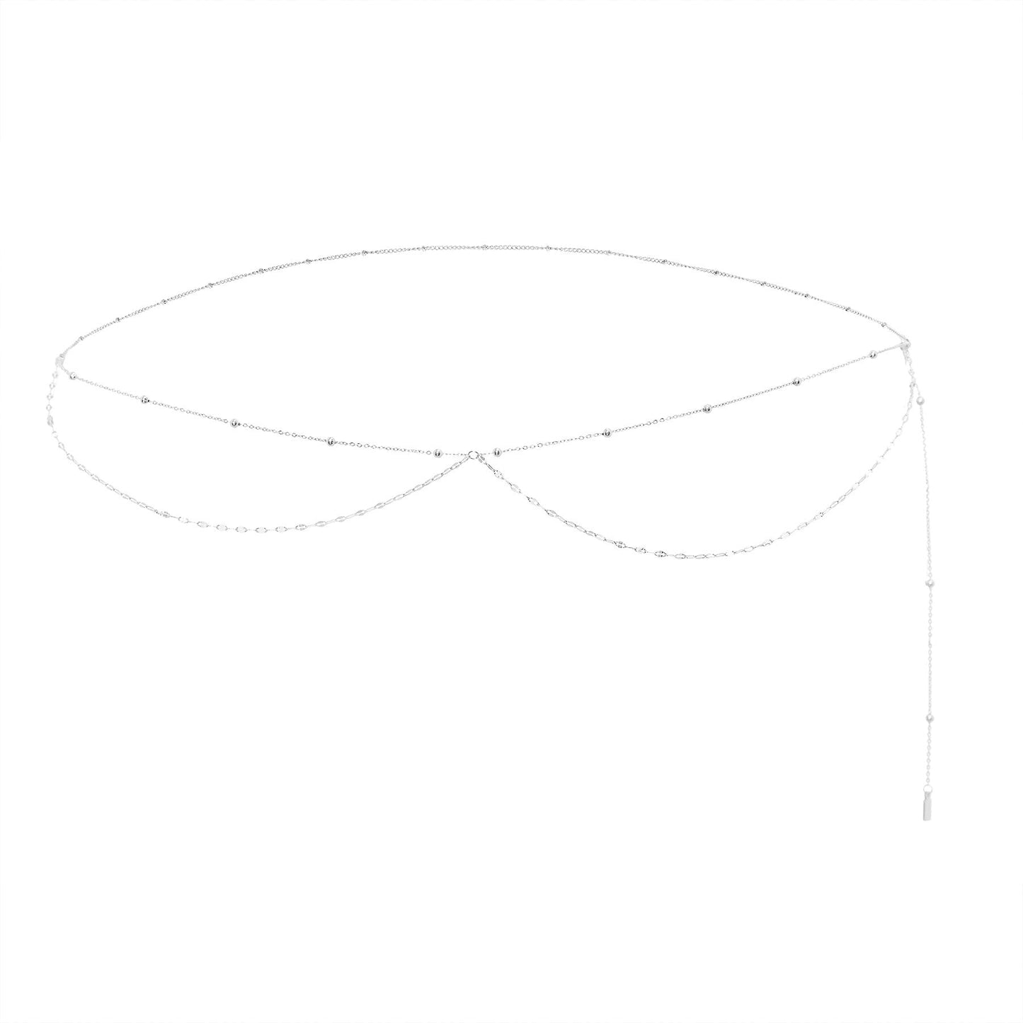 Layered Satellite and Rolo Belly Chain Waterproof