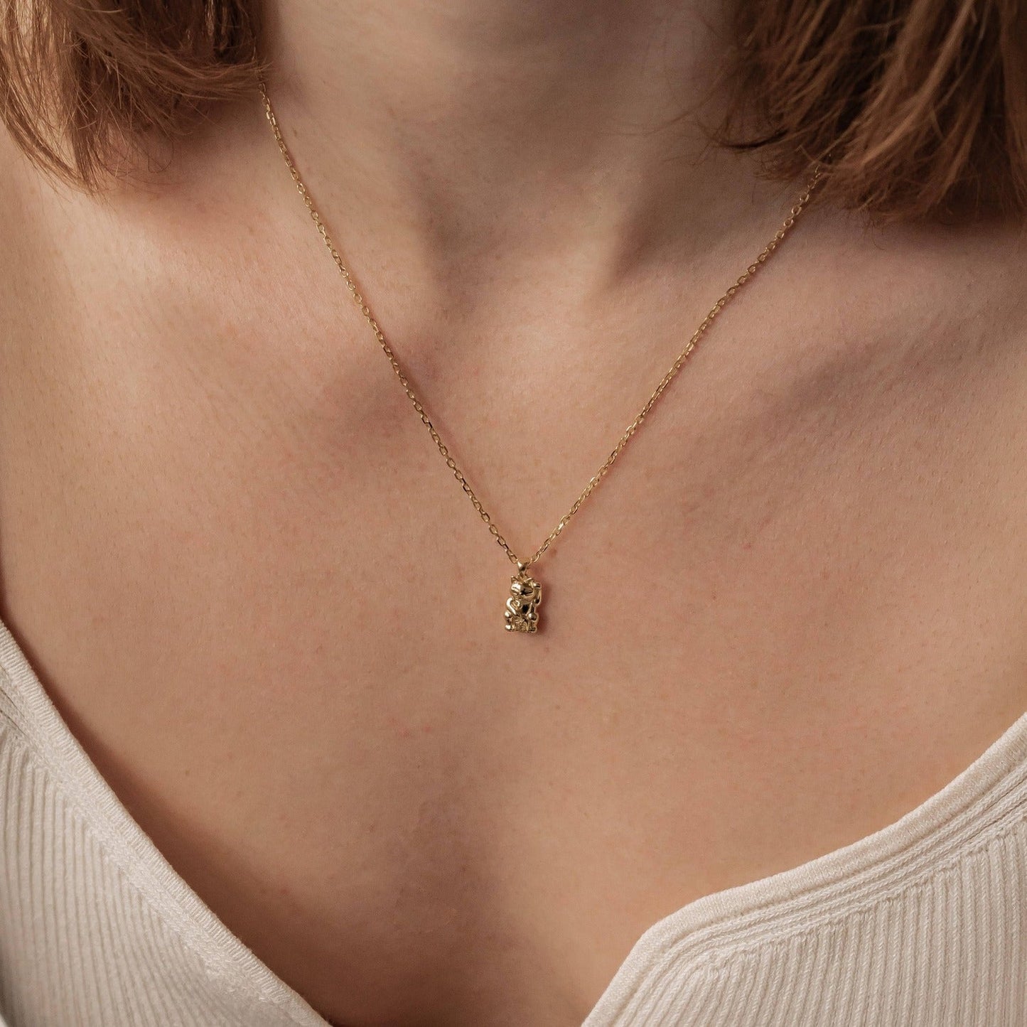 Lucky Cat Pendant Necklace Sterling Silver