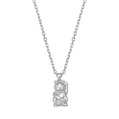 Lucky Cat Pendant Necklace Sterling Silver