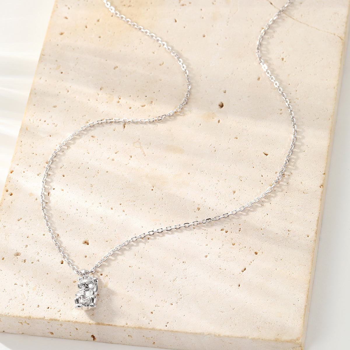 Lucky Cat Pendant Necklace Sterling Silver
