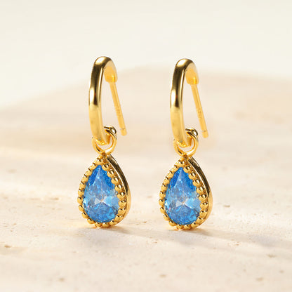 March Aquamarine Birthstone Hoop Earrings Sterling Silver