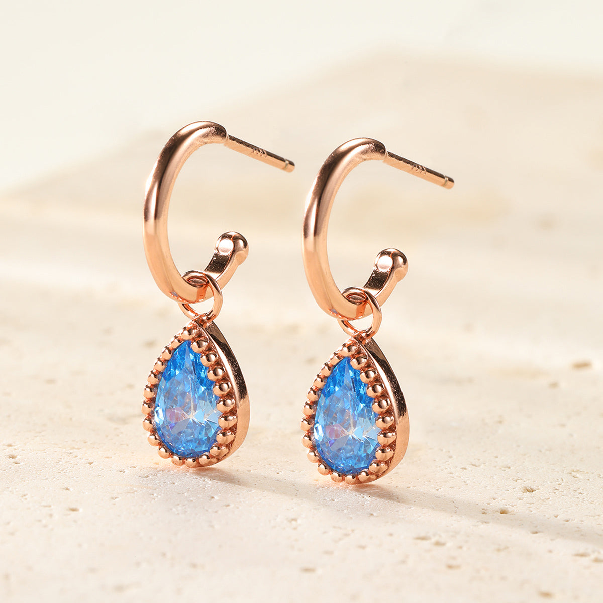 March Aquamarine Birthstone Hoop Earrings Sterling Silver