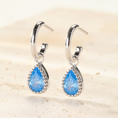 March Aquamarine Birthstone Hoop Earrings Sterling Silver