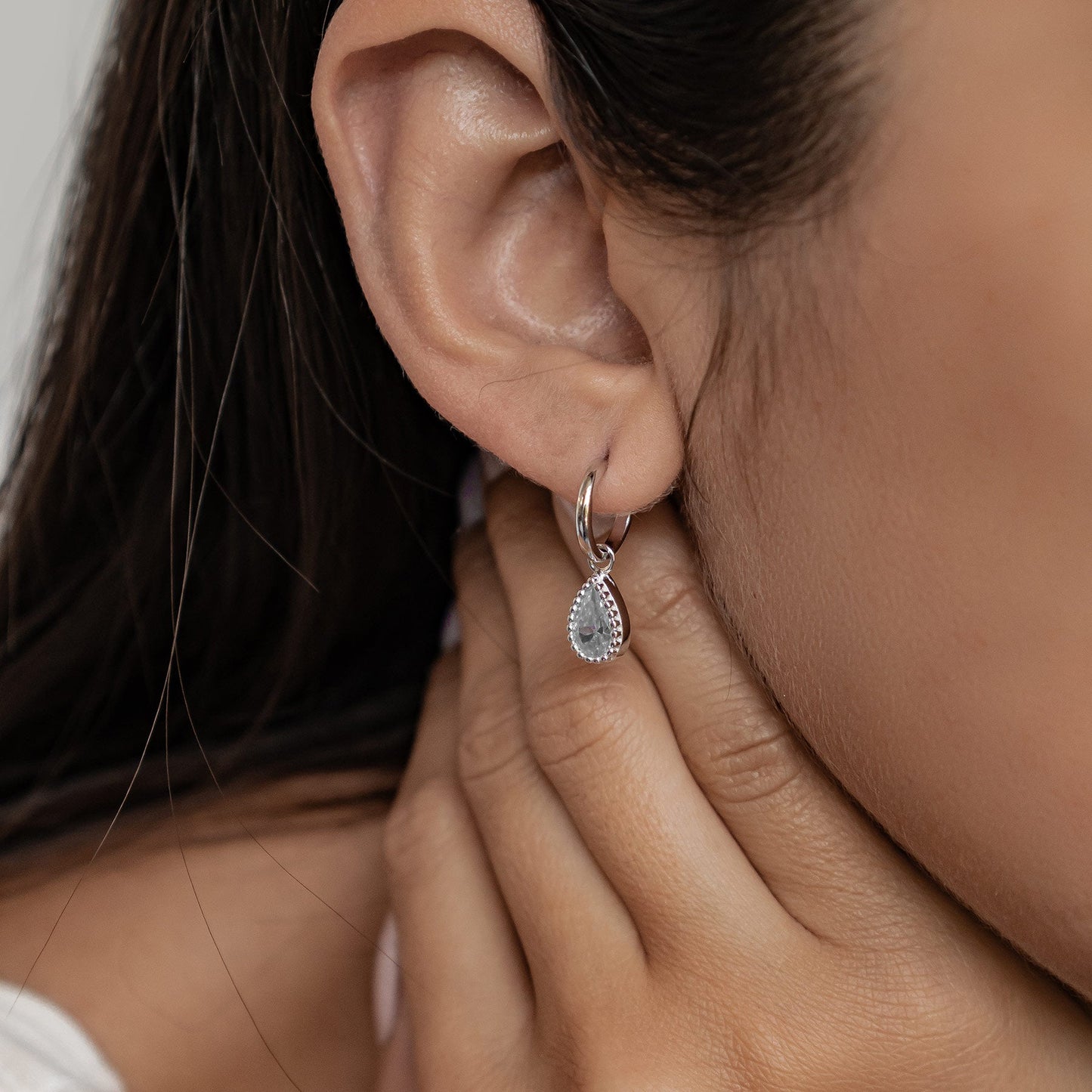 March Aquamarine Birthstone Hoop Earrings Sterling Silver