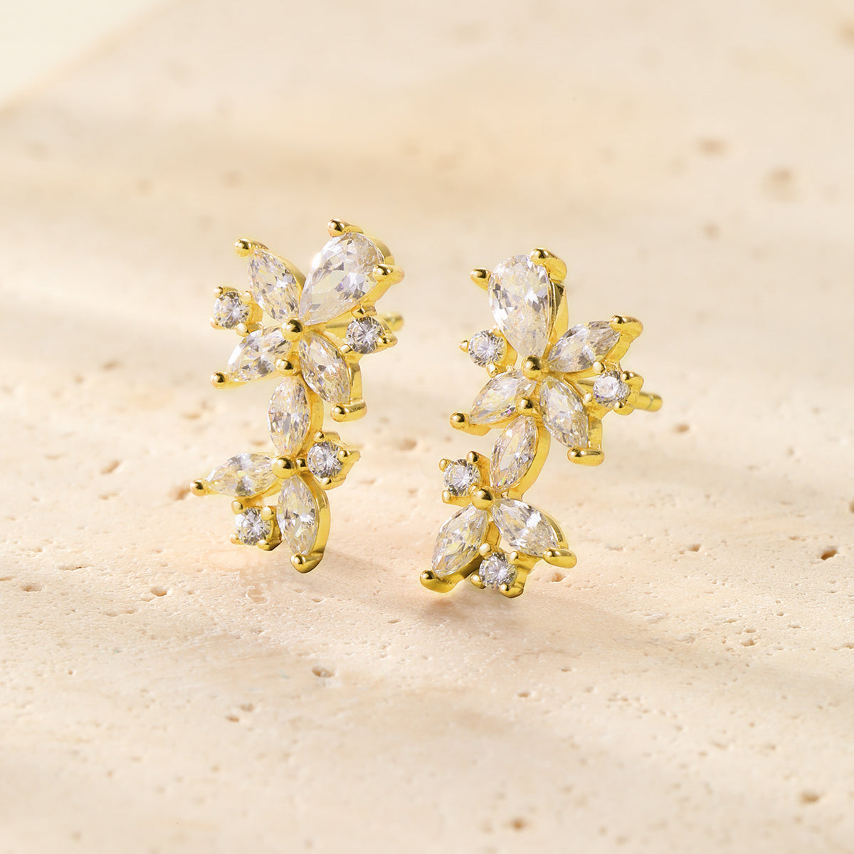 Marquise Flower Stud Earrings Sterling Silver