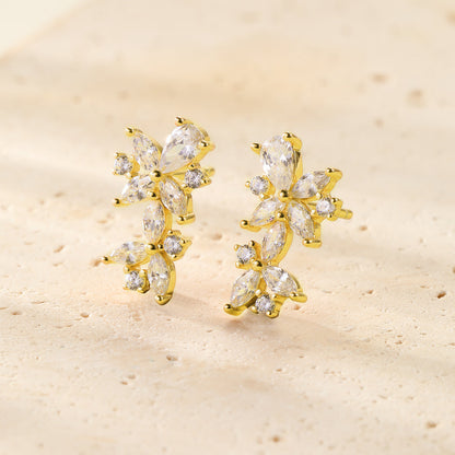 Marquise Flower Stud Earrings Sterling Silver